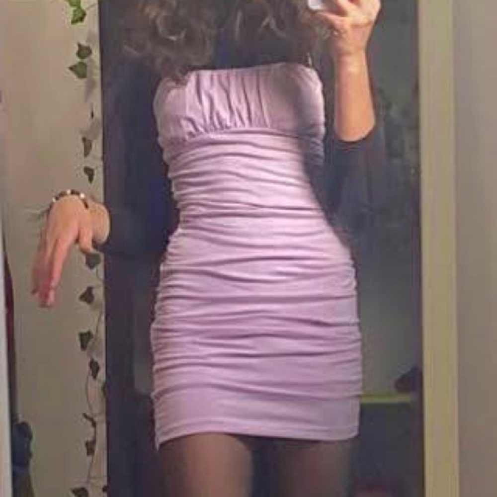 Purple scrunched mini dress